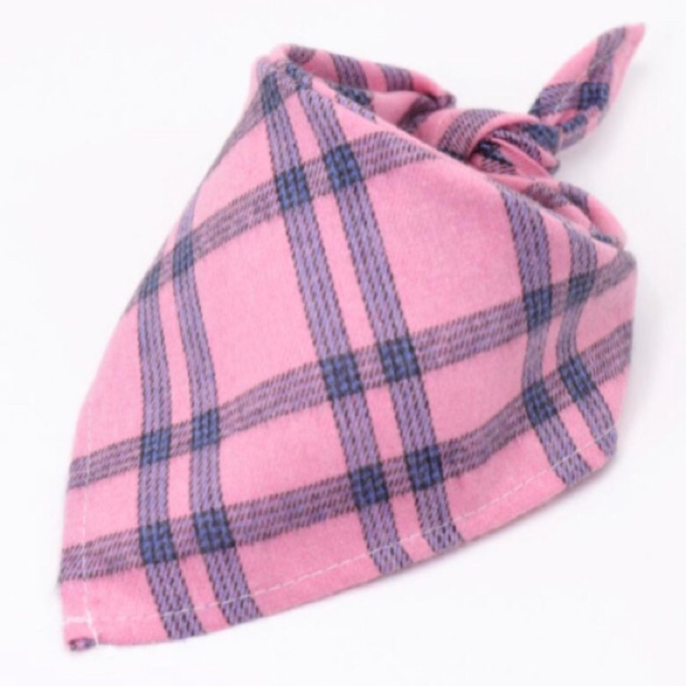 Pink plaid girl dog bandana, dog scarf